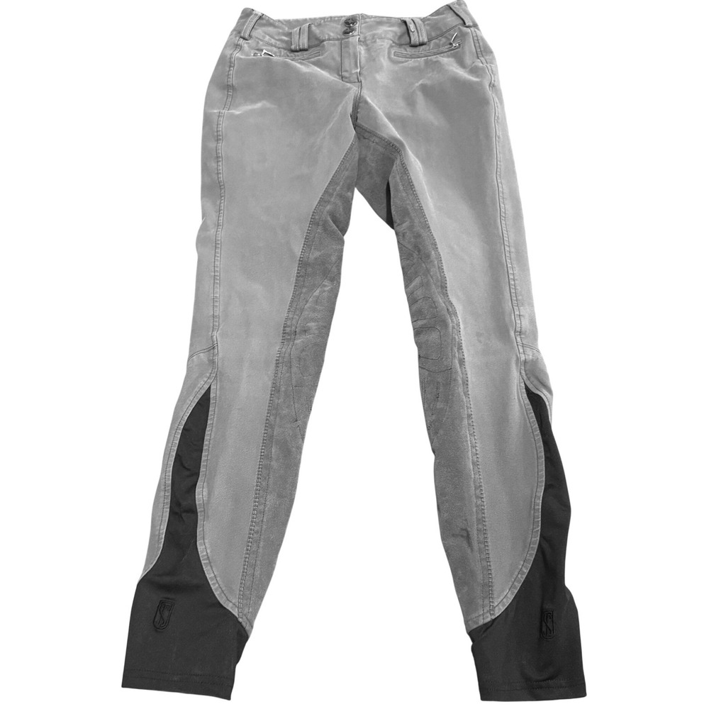 Tredstep Solo Grey Black Full Seat Equestrian Riding Breeches Pants 26L US/UK **